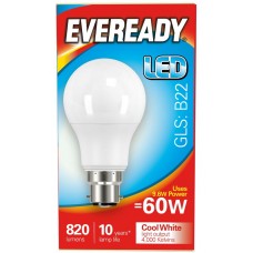 8.8W (60W) LED GLS Bayonet / BC Light Bulb Cool White (4000K) Eveready