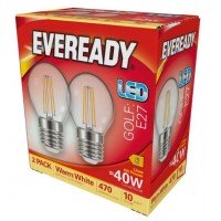 2 Pack - 4W (40W) LED Golf Ball Filament Edison Screw Light Bulb Warm White