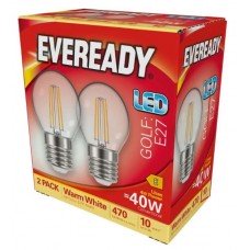 2 Pack - 4W (40W) LED Golf Ball Filament Edison Screw Light Bulb Warm White