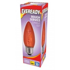 25W Fireglow Red Rough Service Edison Screw Candle Light Bulb by Eveready