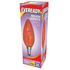 25W Fireglow Red Rough Service Small Edison Screw Candle Light Bulb by Eveready
