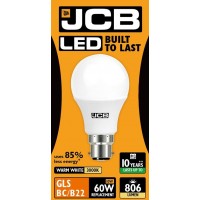 10W (60W) LED GLS Bayonet / BC Light Bulb by JCB in Warm White