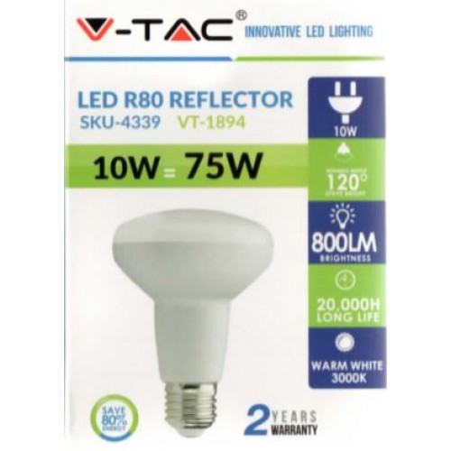 10W (75W) LED R80 Edison Screw Reflector Light Bulb Warm White VT1894