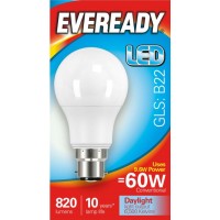 9.6W (60W) LED GLS Bayonet / BC Light Bulb Daylight White (6500K) Eveready