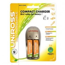 Uniross Compact Charger + 2 x AA 1600 mAh Multi Usage Rechargeable Batteries