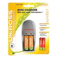 Uniross Mini Charger + 2 x AAA & 2 x AA Multi Usage Rechargeable Batteries