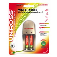 Uniross Mini Battery Charger + 2 x AAA Multi Usage Rechargeable Batteries