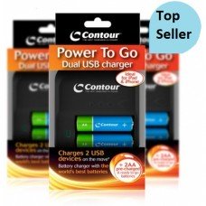 Contour Battery Charger Power 2 Go USB + 2 AA Rechargeable Batteries